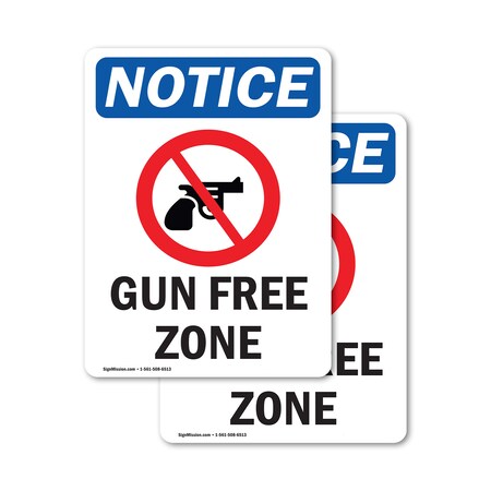 Signmission Gun Free Zone Sign, Vinyl Decal, 18in W x 24in L, 2PK OS-2PACK-NS-D-1824-V-13178